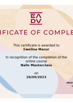 Certyfikat EADV — kurs online Nails Masterclass (2023) — dr Ewelina Mazur
